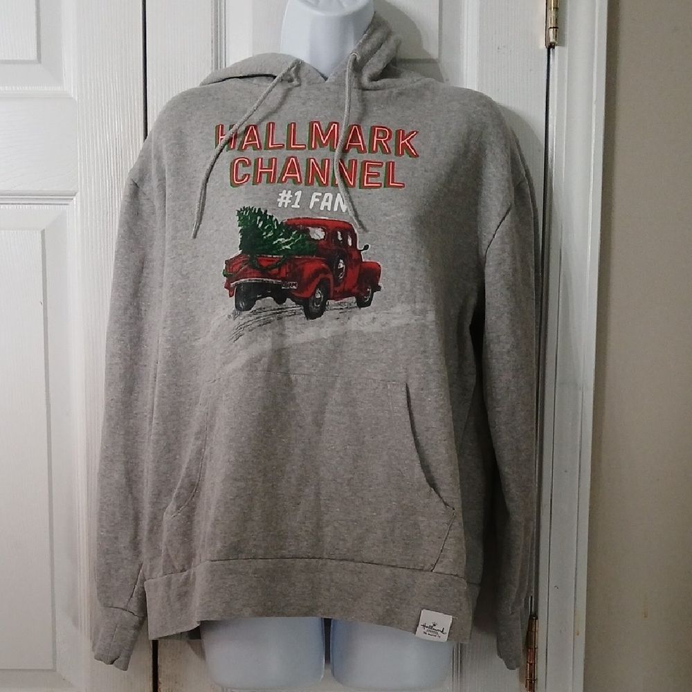 Hallmark Channel # 1 Fan Gray Hoodie with Red Truck Design Sz S NWOT